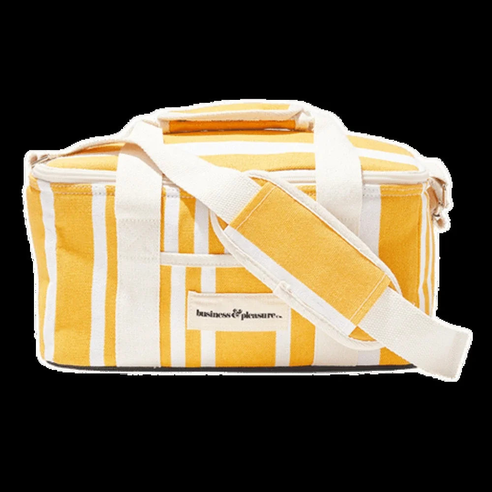 Business & Pleasure Co. Yellow and White Stripe Insulated Cooler Bag